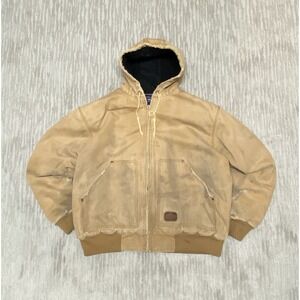 Vintage distressed big smith beige workwear hooded bomber jacket